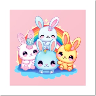 Kawaii Bunnies Rainbow Pride Squadron Posters and Art